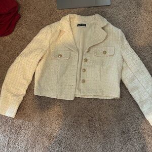 SHEIN Cream Tweed Blazer with Gold Buttons